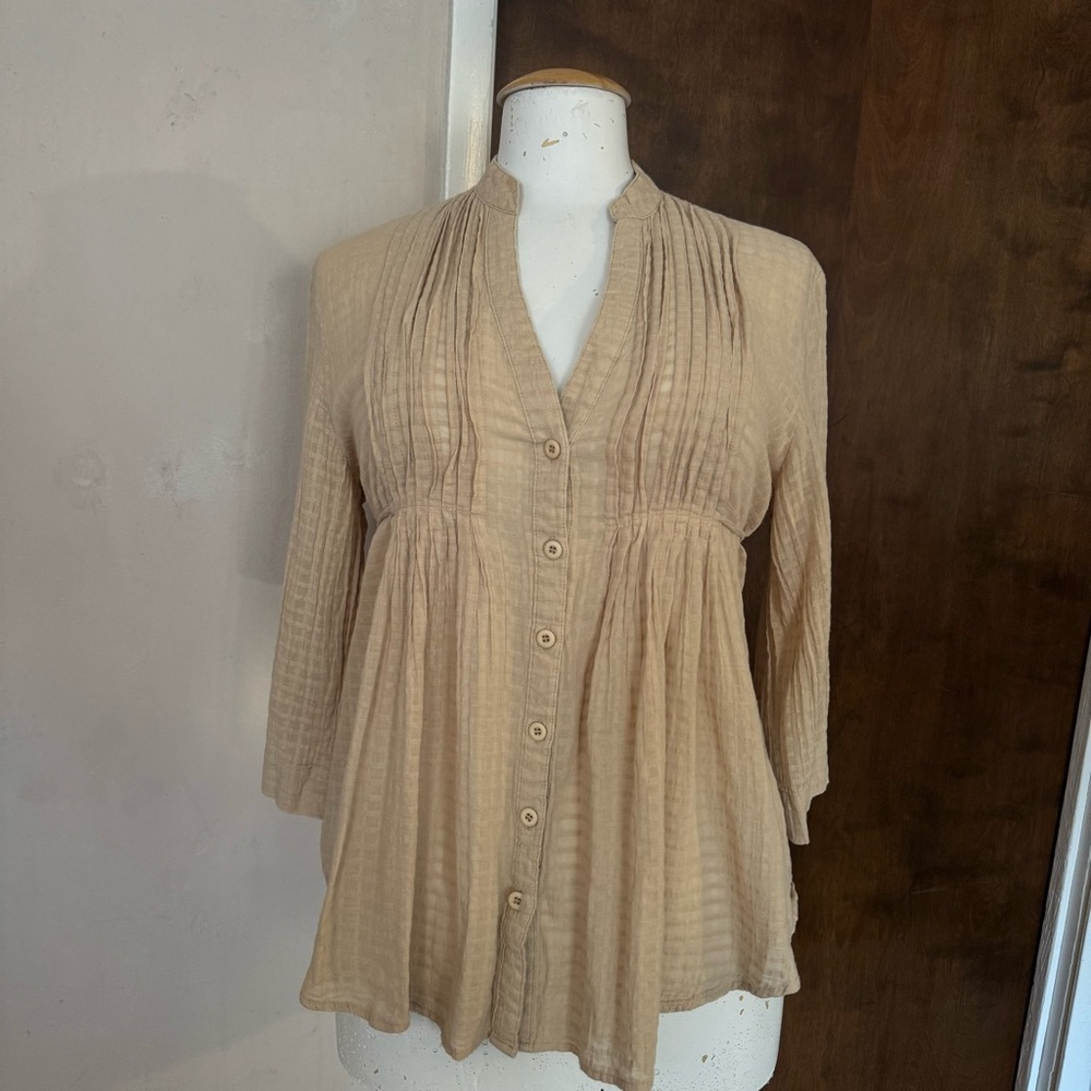 Poetry Womens Tan Blouse Sz Large Lagenlook Minimalist Capsule